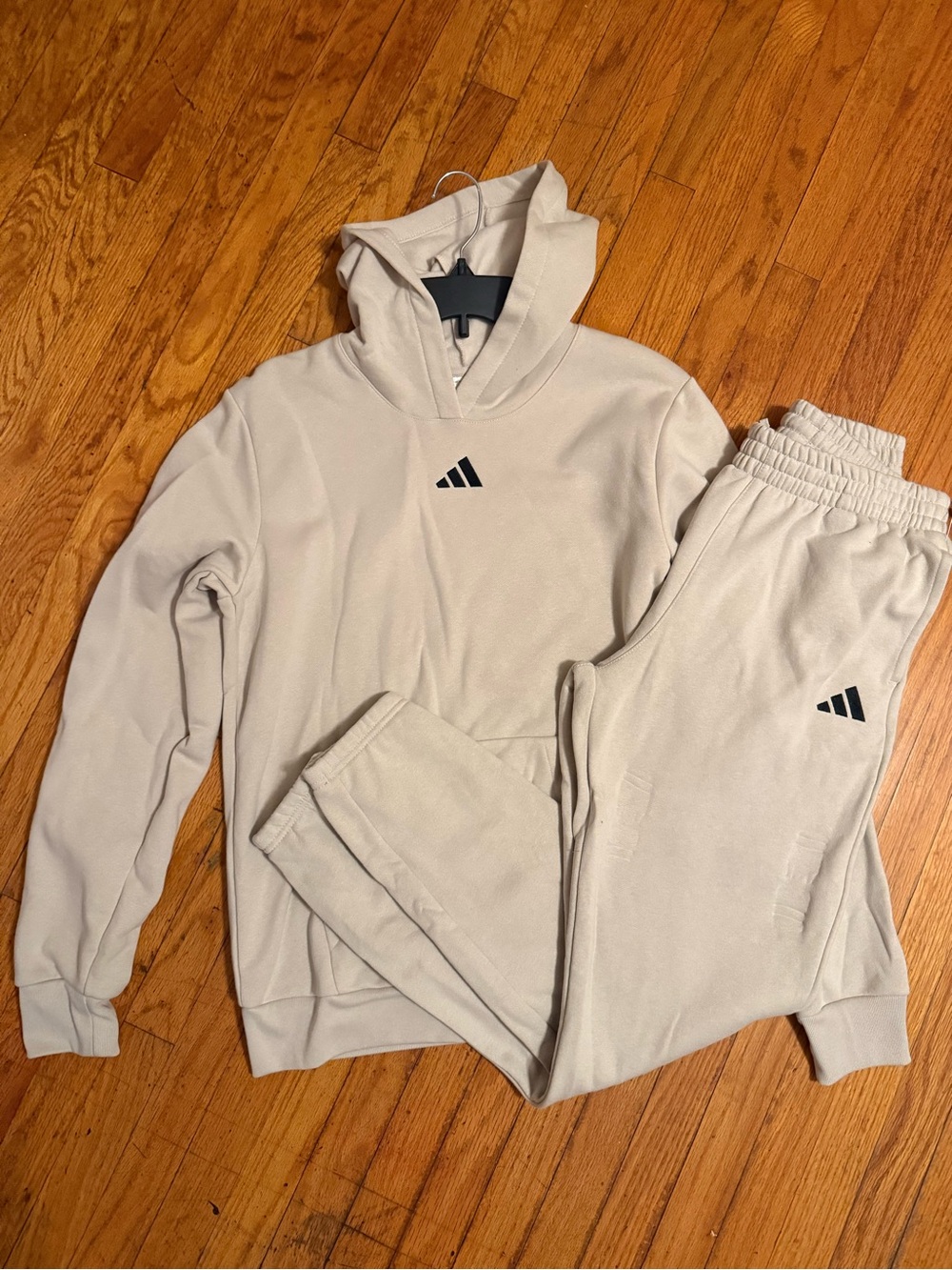 adidas Kids Hoodie & Joggers Set in Light Beige with Black Logos